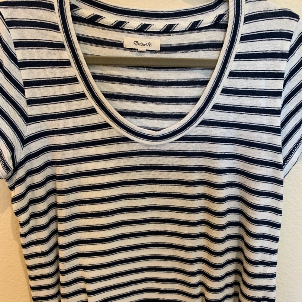 MADEWELL navy and white linen blend stripped tee